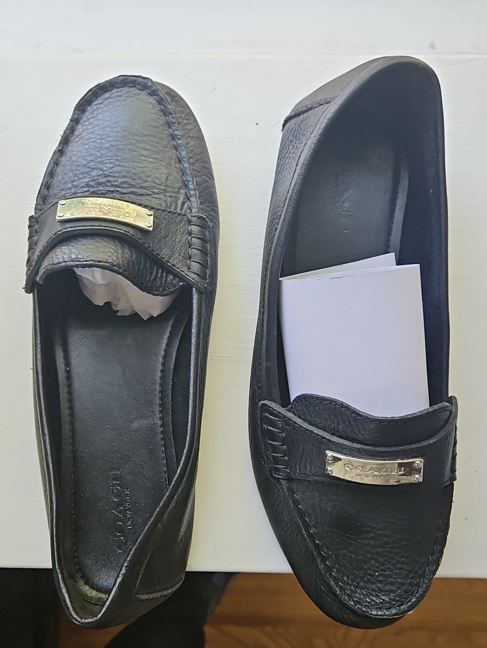 Coach Black Pebbled Leather Metal-Plate Driving Loafers